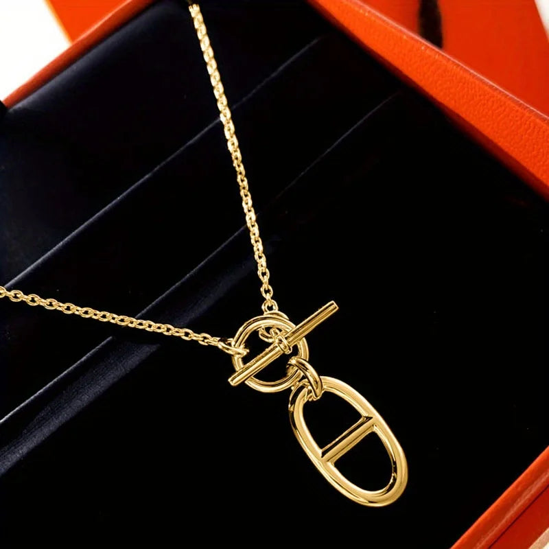 OT Button Oval Pendant Necklace